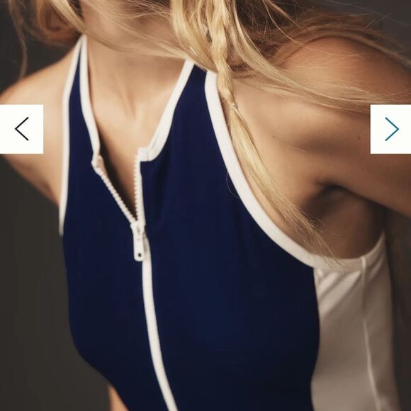 Daily Practice Anthropologie Piped Half-Zip Tank Women's large Navy Top NWT sexy - Picture 2 of 12